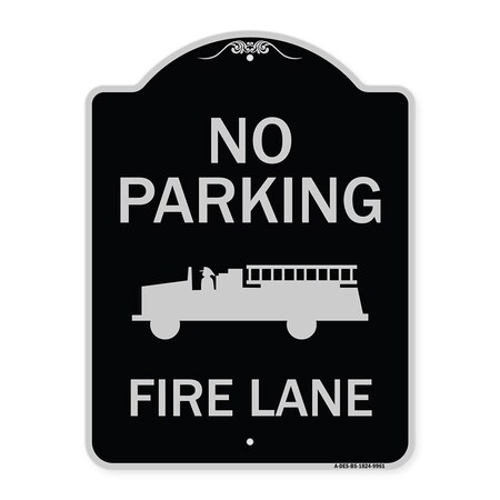 Signmission Designer Series-No Parking Fire Lane, Black & Silver Heavy-Gauge Aluminum, 24" x 18", BS-1824-9961 A-DES-BS-1824-9961